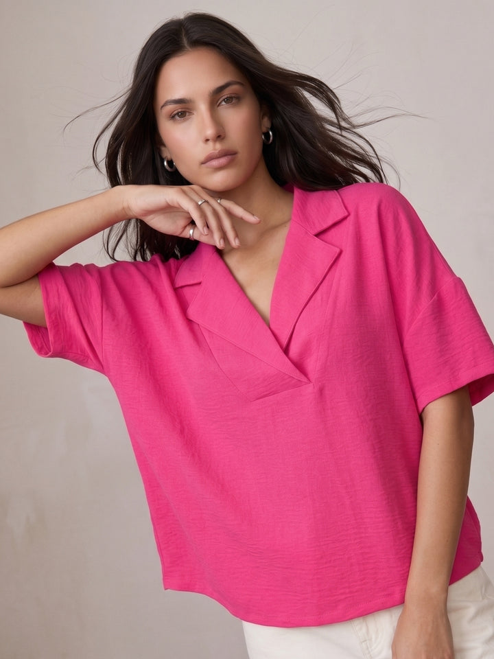 Pink Stylized Collar Relaxed Top