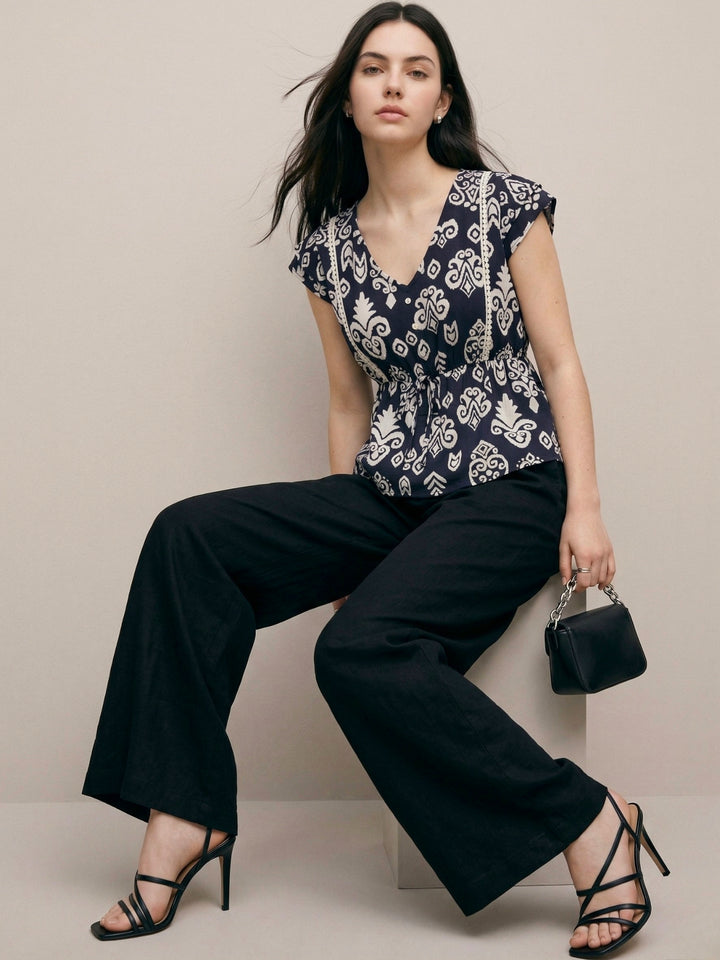 Navy Blue Floral Print Top