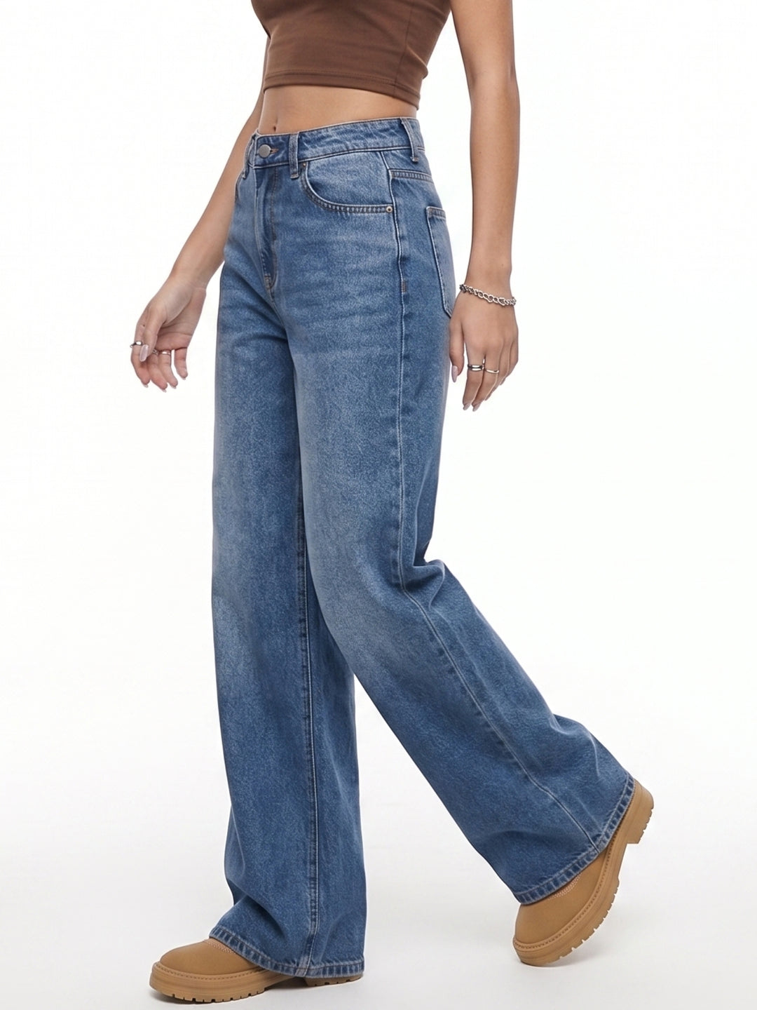Blue Low Waist Wide Leg Jeans