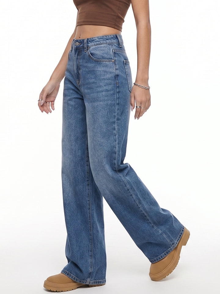 Blue Low Waist Wide Leg Jeans