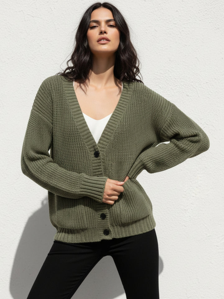 Olive Full Sleeve Double Pockets Slouchy Cardigans
