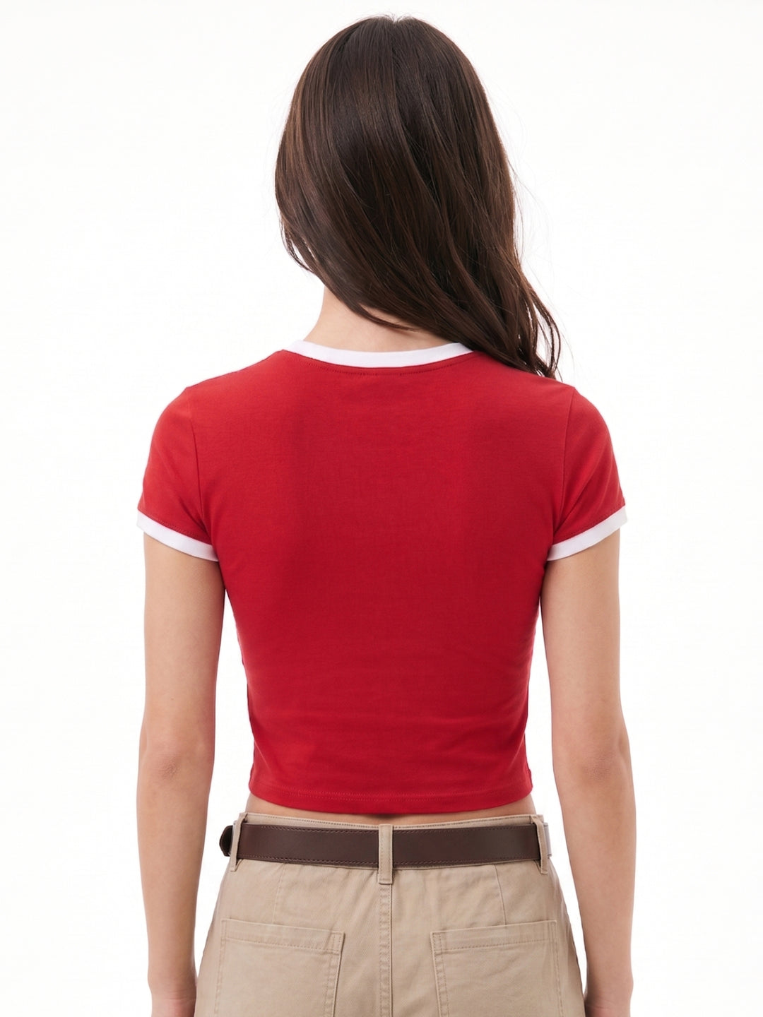Red Contrast Tipping Ringer Graphic T-Shirt