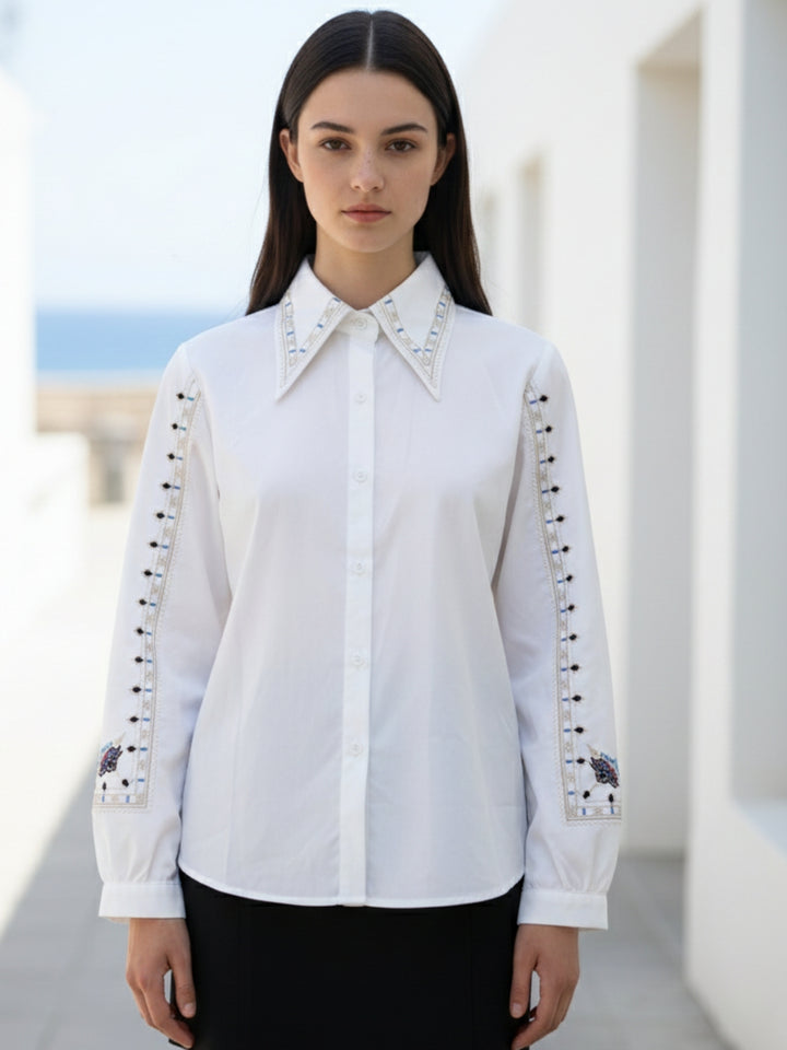 White Floral Detail Shirt