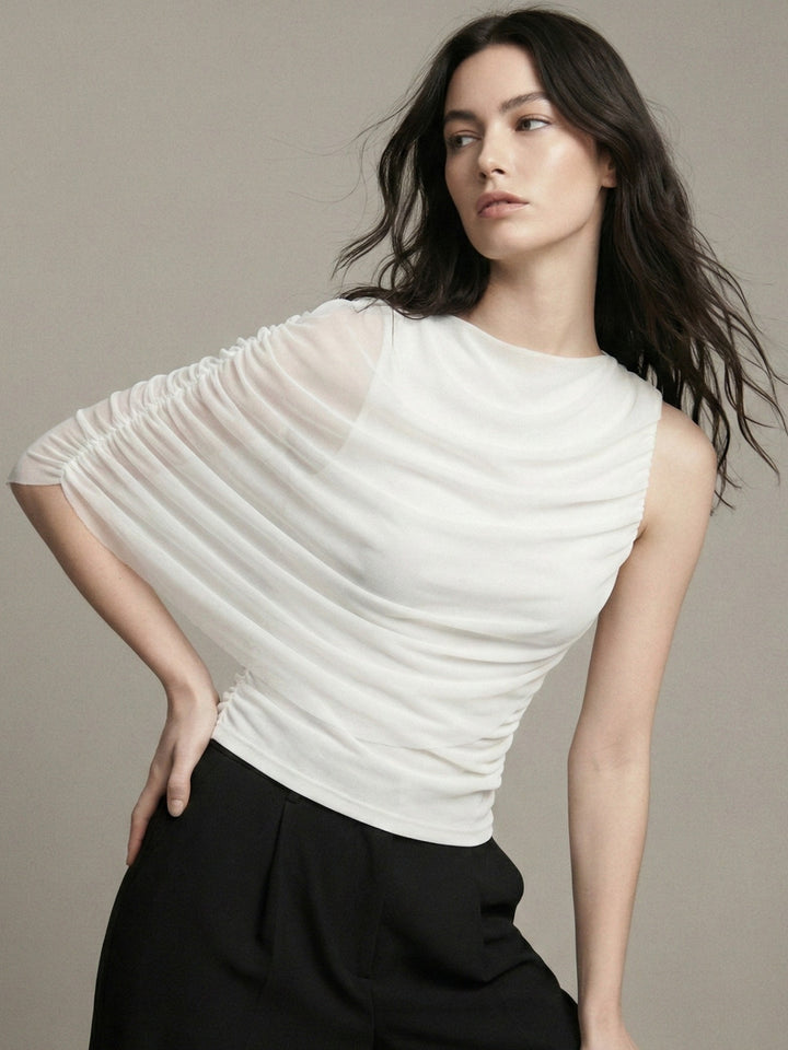 White Cape Detail Mesh Top