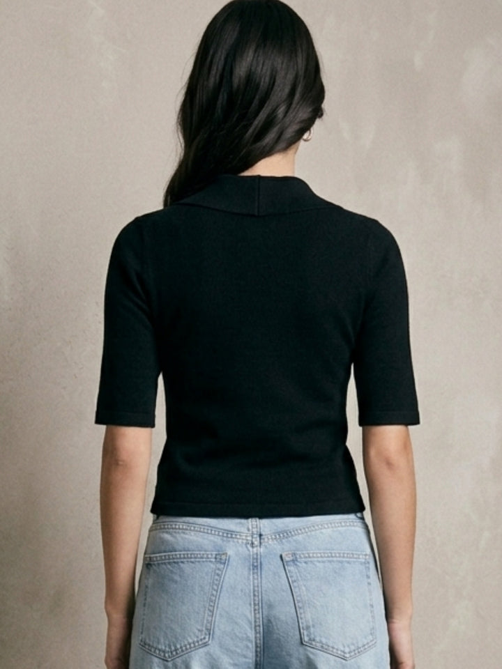 Black V Notch Neck Fitted Top