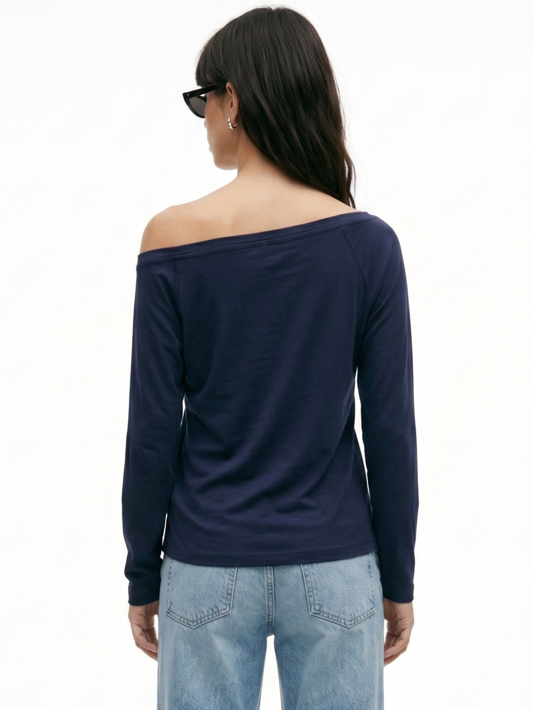 Navy Blue Broad Shoulder Full Sleeves Top