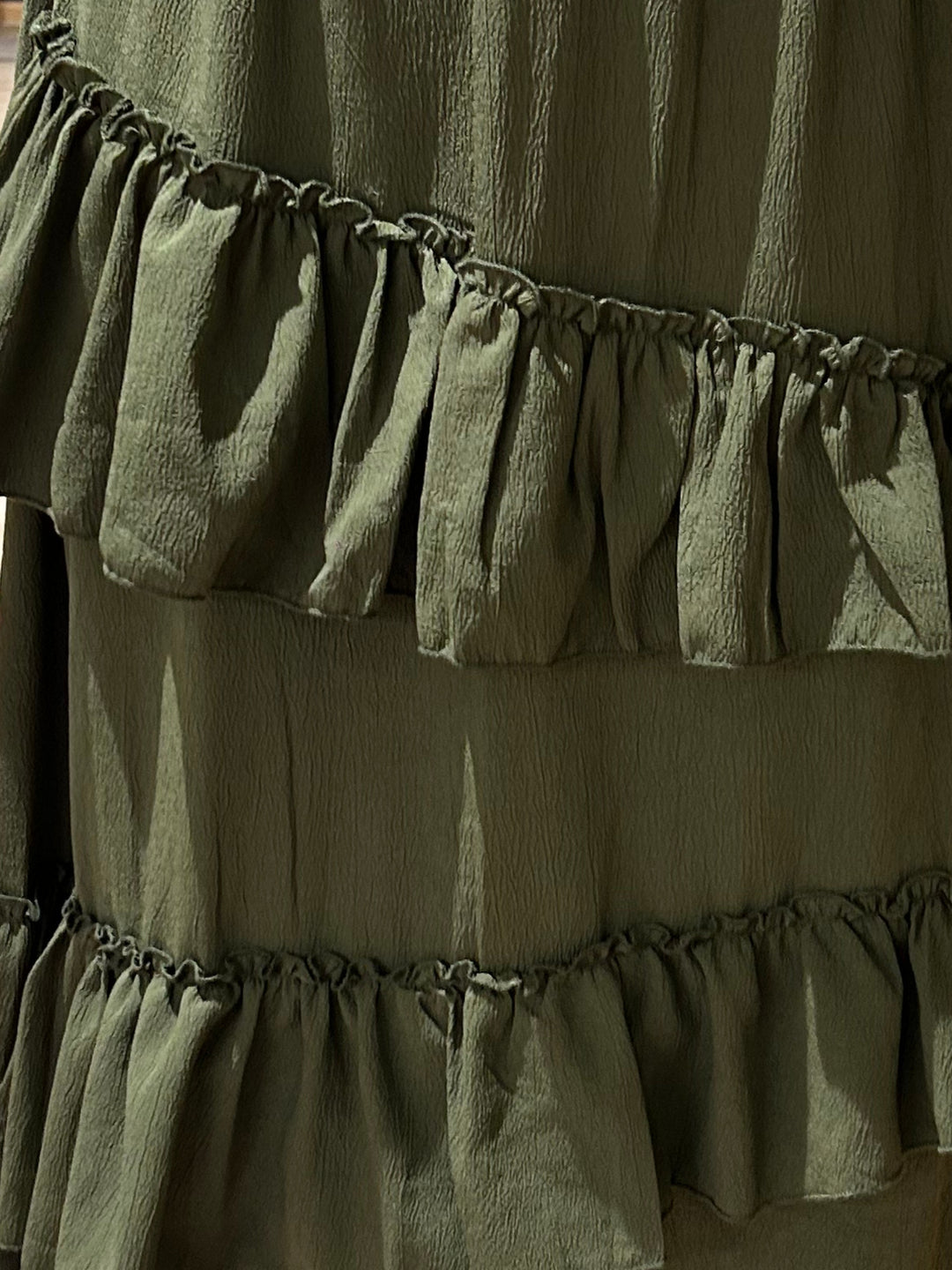 Olive Midi Skirt With Ruffle Detail