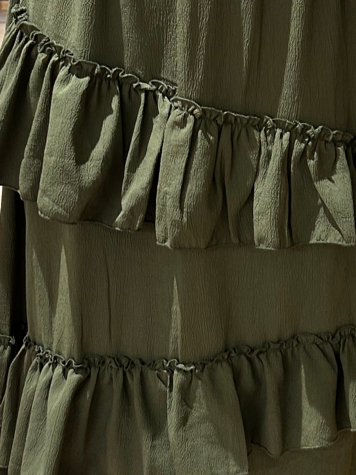 Olive Midi Skirt With Ruffle Detail