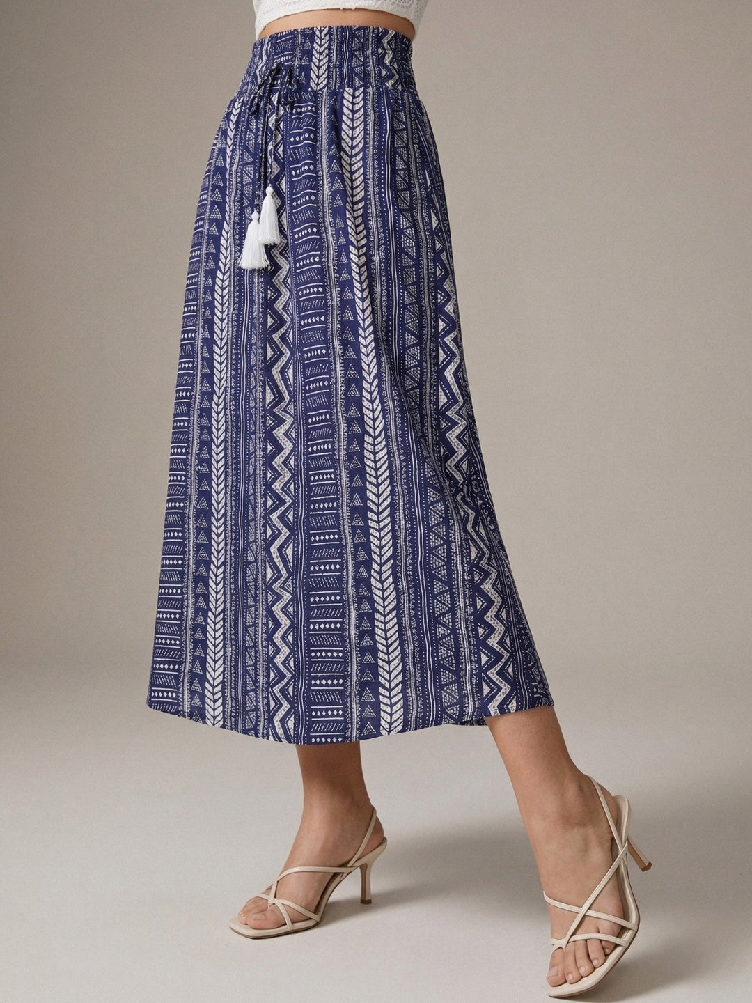Blue High Waist Printed Skirt