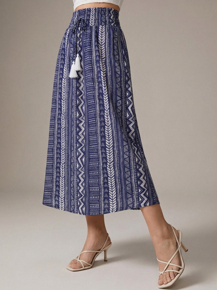 Blue High Waist Printed Skirt