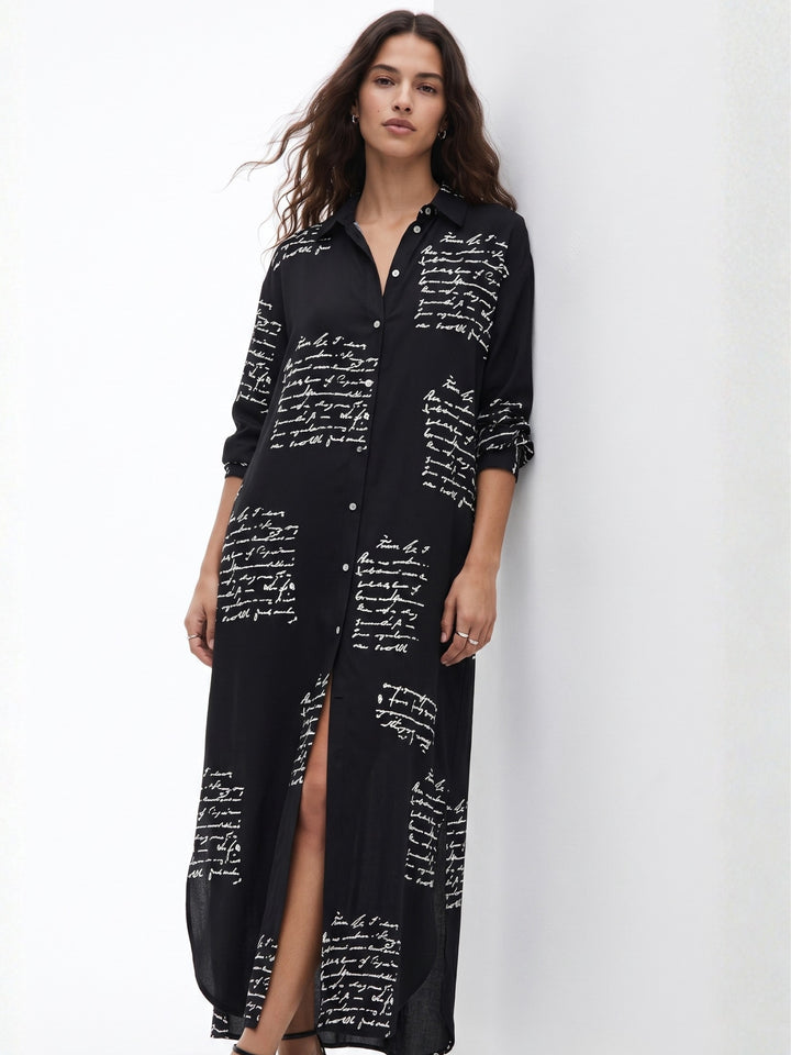 Black Conversational Printed Shirt Dress