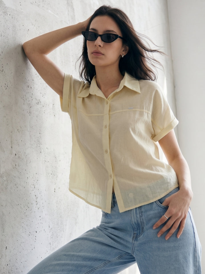 Yellow Short Sleeve Front Buttoned Top