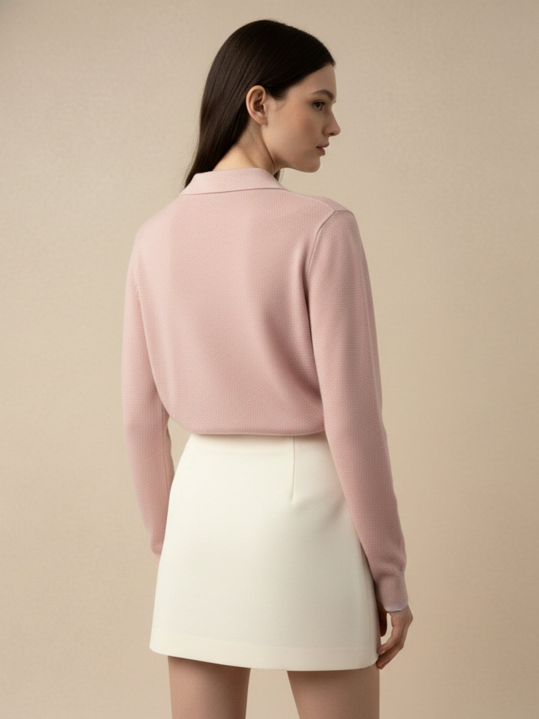 Pink Full Sleeve Collared Neck Sweater