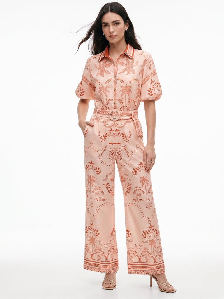 Peach Printed Shirt And Pant Set