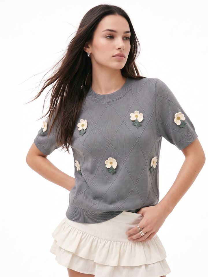 Grey Semi Sheer Floral Top