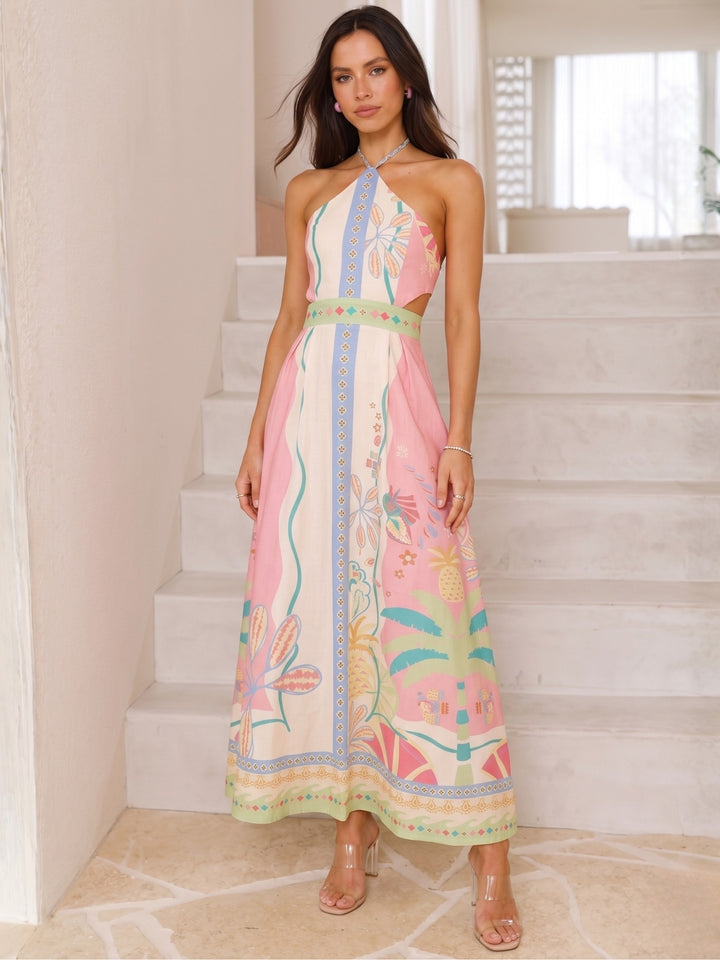Multi Halter Neck Back Tie-Up Dress