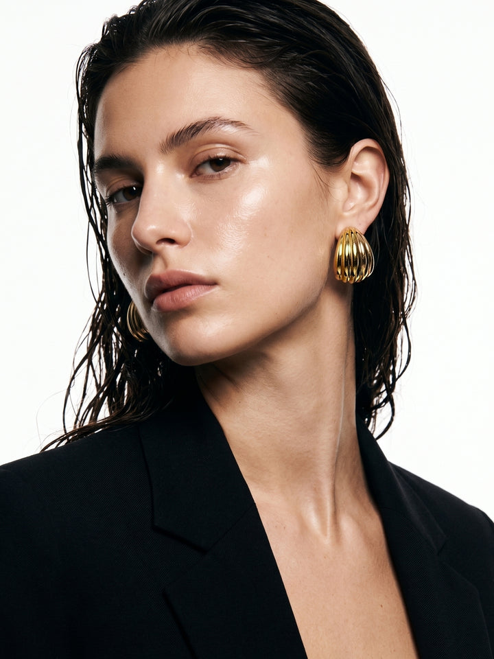 Gold Shell Textured Metal  Earrings