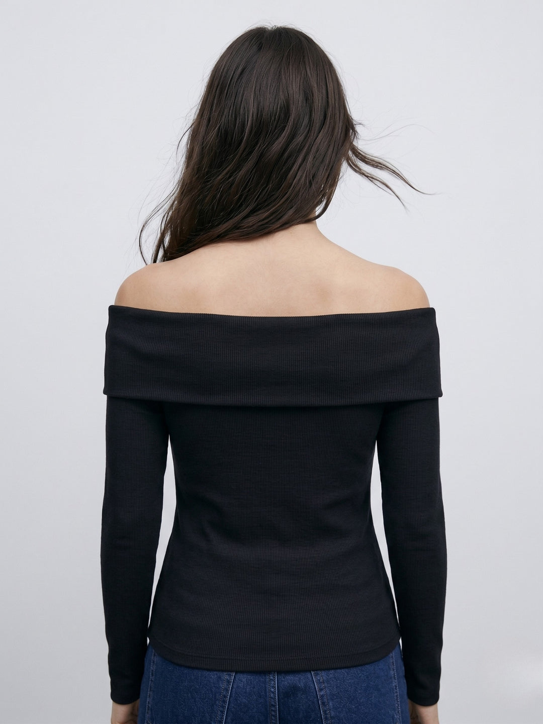 Black Off-Shoulder Fitted Top