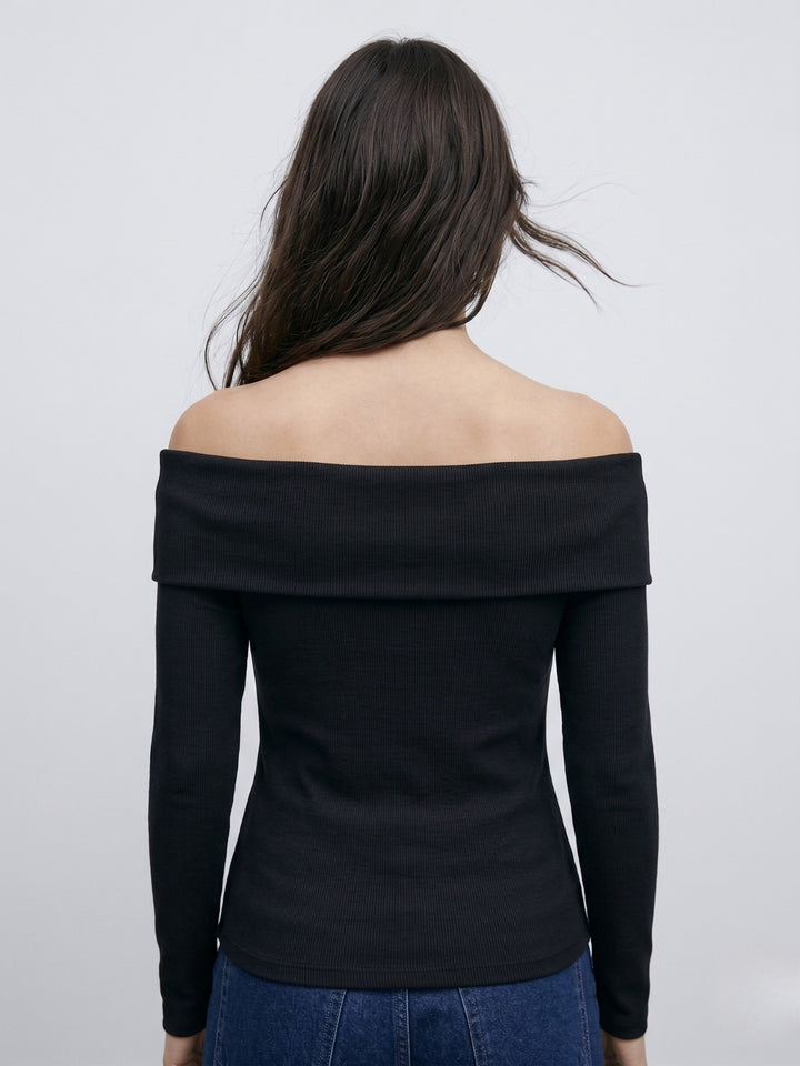 Black Off-Shoulder Fitted Top