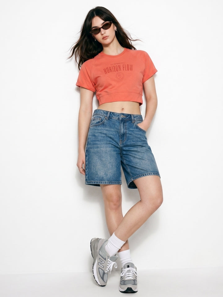 Coral Cropped Raglan Sleeve Sweatshirt