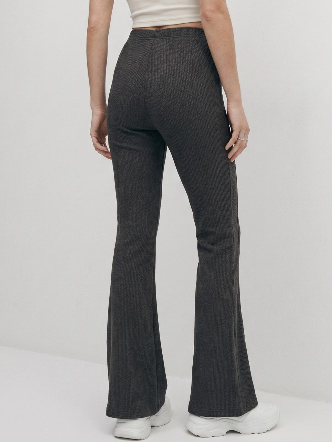 Charcoal Pintuck Flared Trousers
