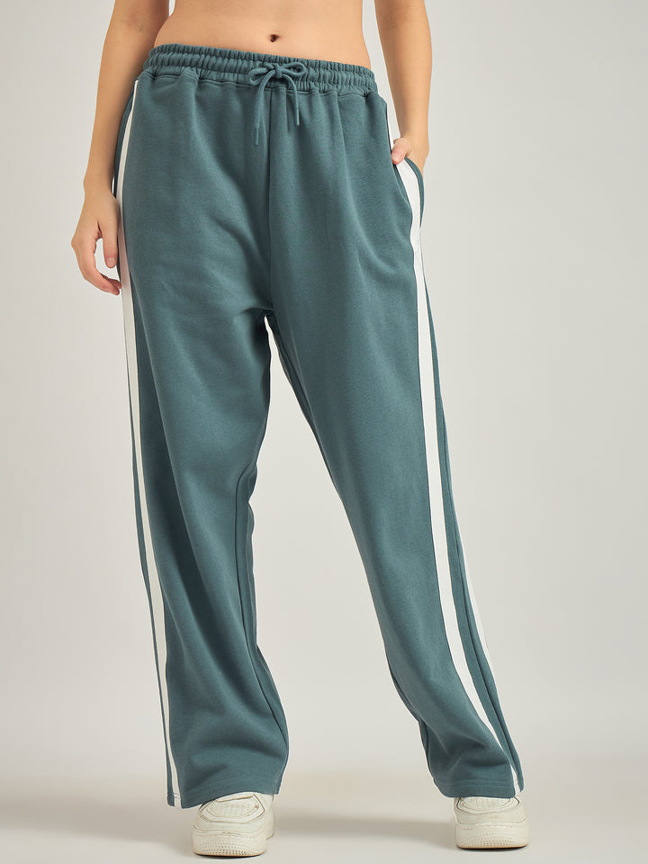 Teal Side Tape Printed Sweatpants