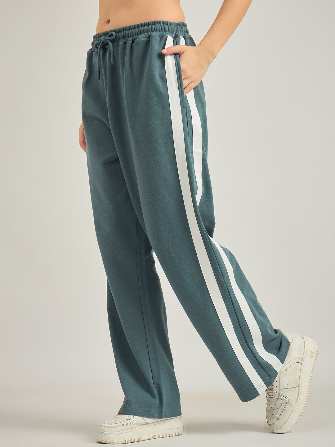 Teal Side Tape Printed Sweatpants