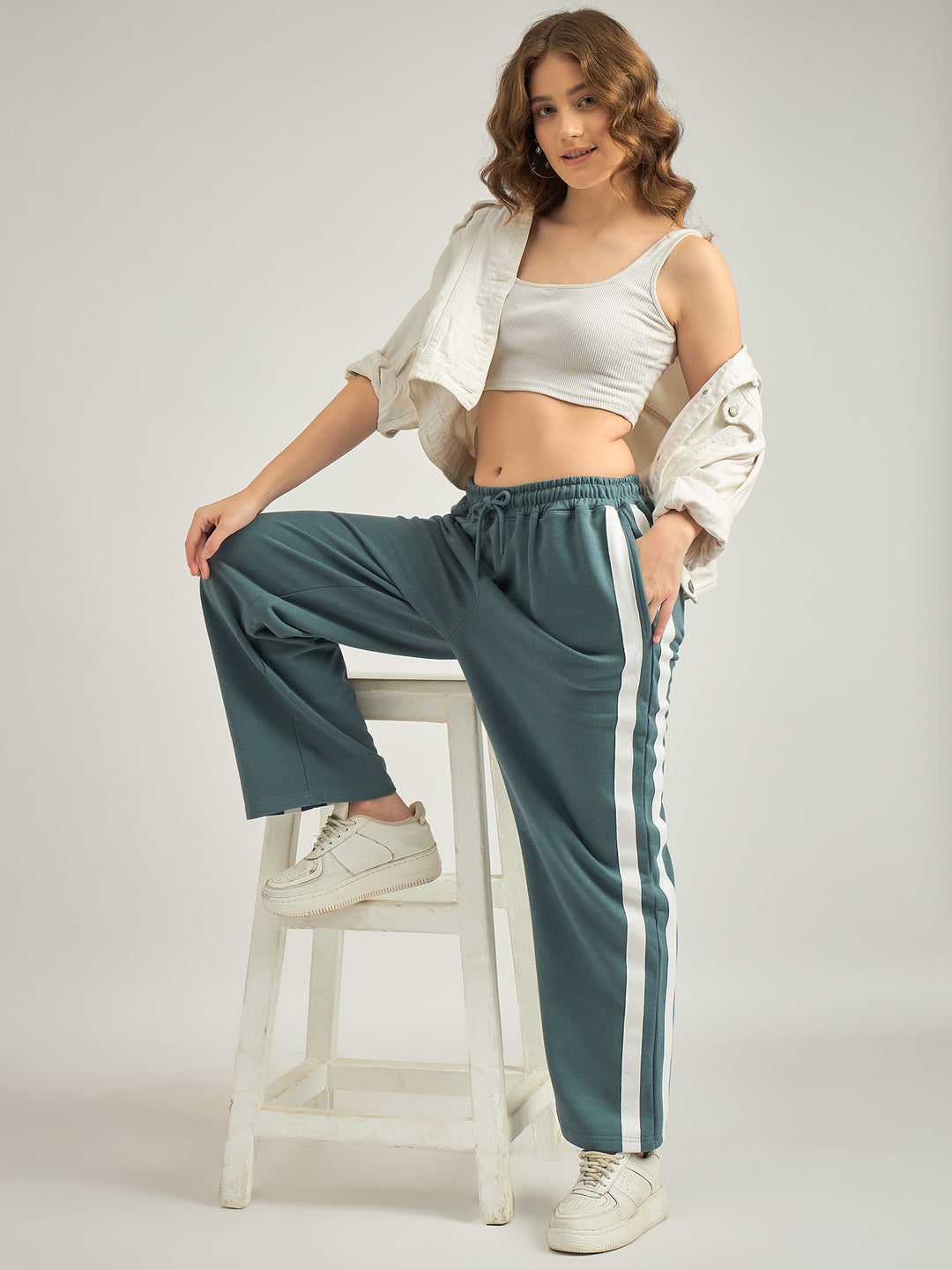 Teal Side Tape Printed Sweatpants