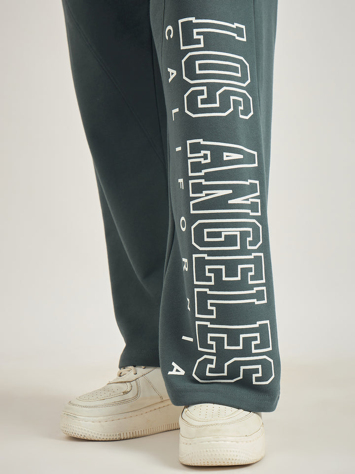 Dark Grey Side Tape Printed Sweatpants