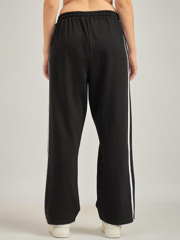 Side Tape Black Printed Sweatpants
