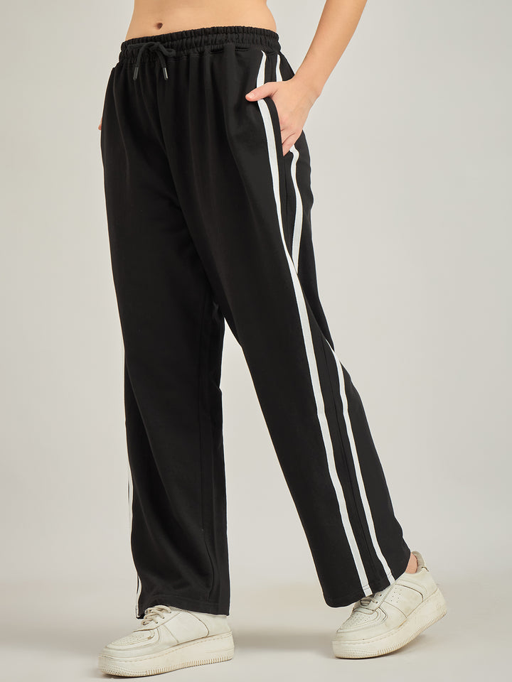 Side Tape Black Printed Sweatpants