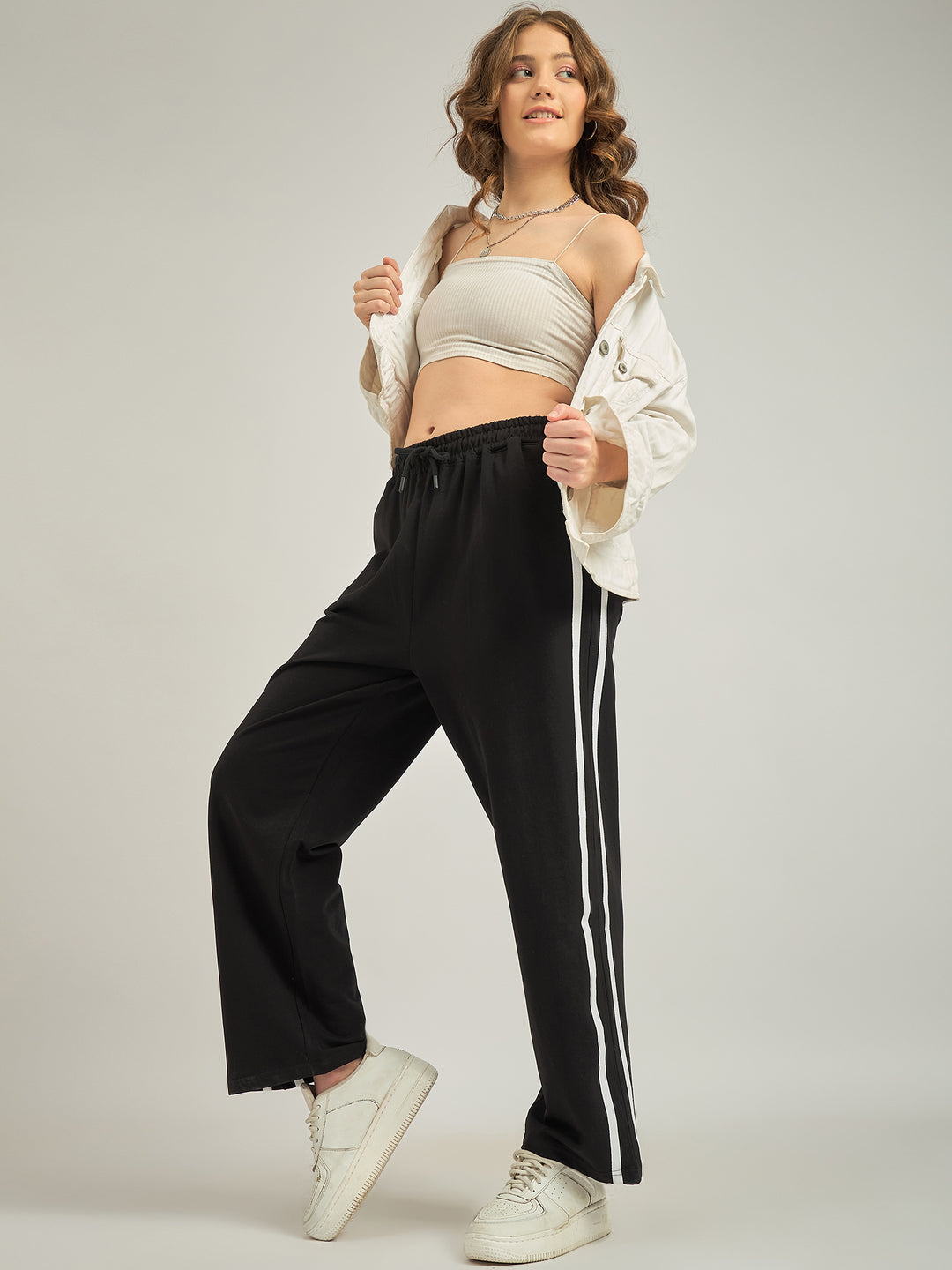 Side Tape Black Printed Sweatpants