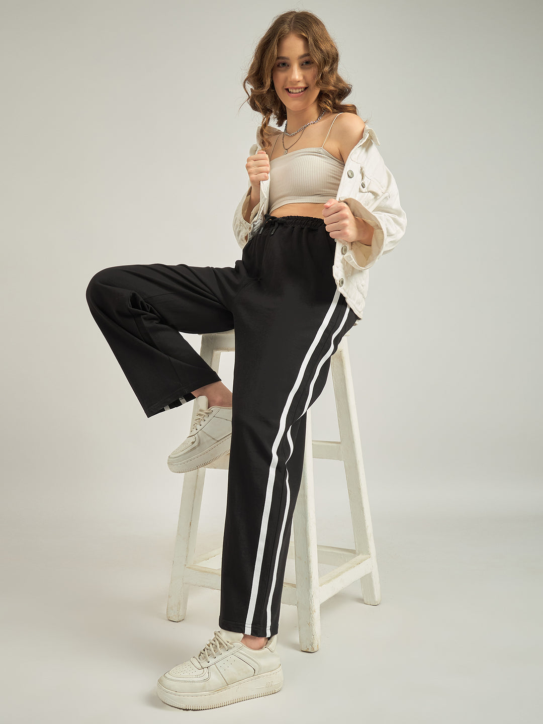 Side Tape Black Printed Sweatpants