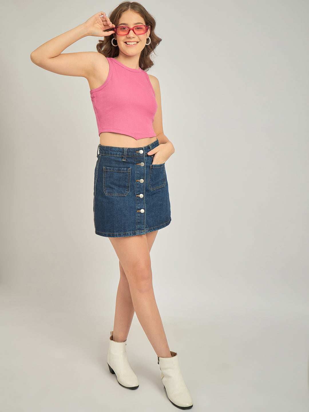 Pink Assymetric Hem Tank Top