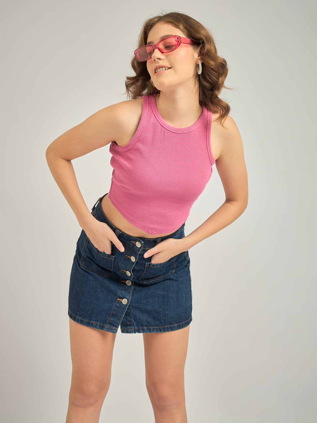 Pink Assymetric Hem Tank Top