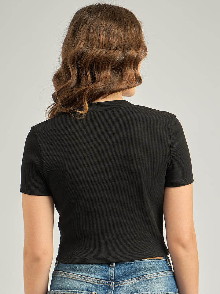 Black Basic Fitted Ribbed Top