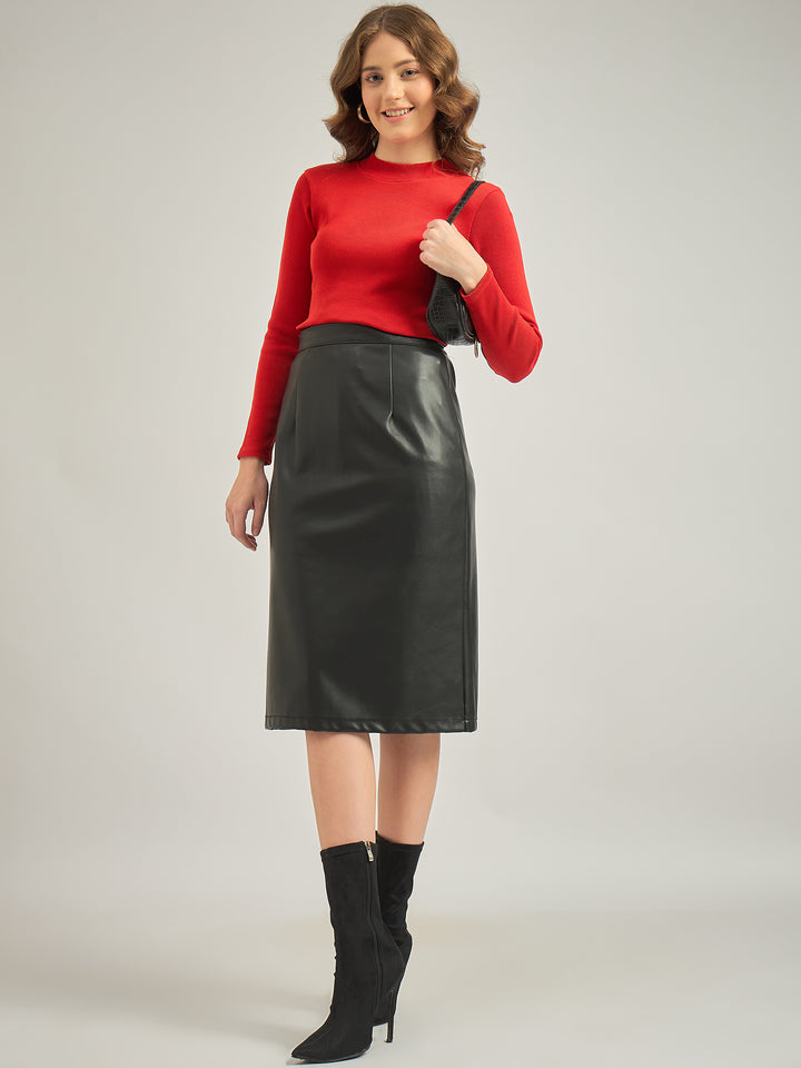 Red Basic Solid Fitted Ribbed Top