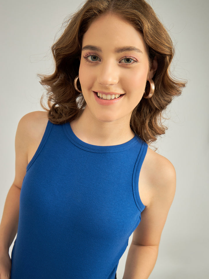 Blue Assymetric Hem Tank Top