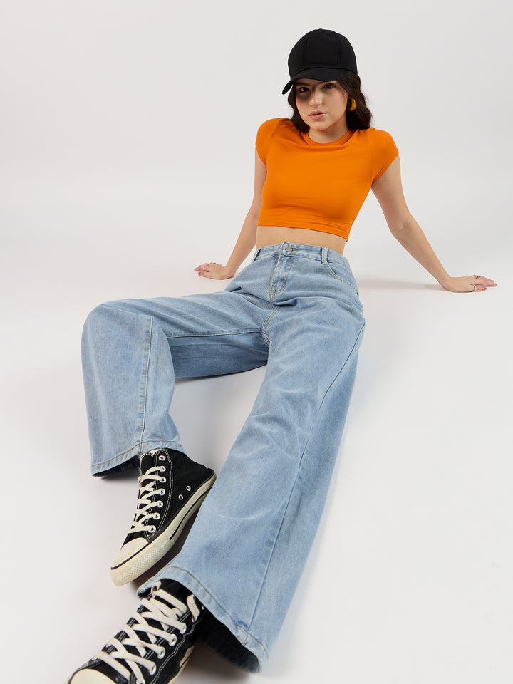Solid Blue Straight Denim