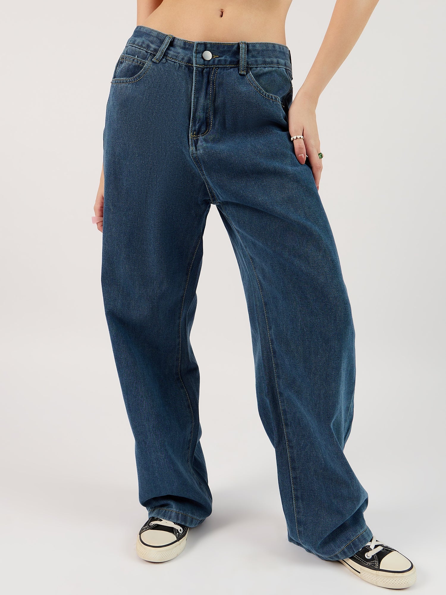 Blue Washed Straight Denim Navy