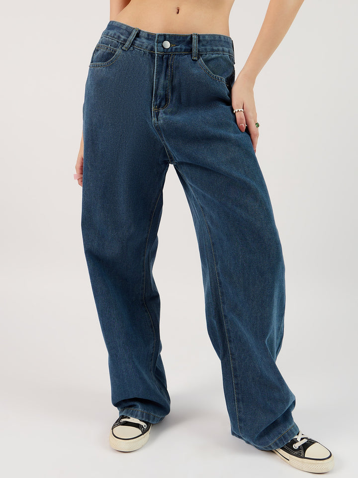 Blue Washed Straight Denim Navy