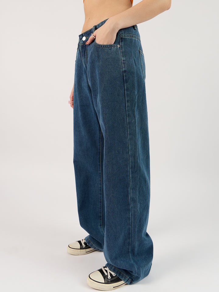 Blue Washed Straight Denim Navy
