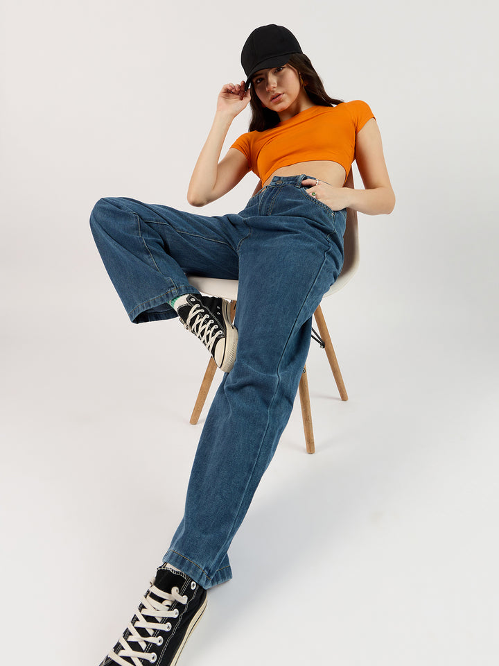 Blue Washed Straight Denim Navy