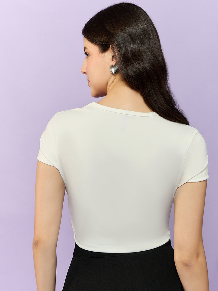 White Basic Fitted Crop Top