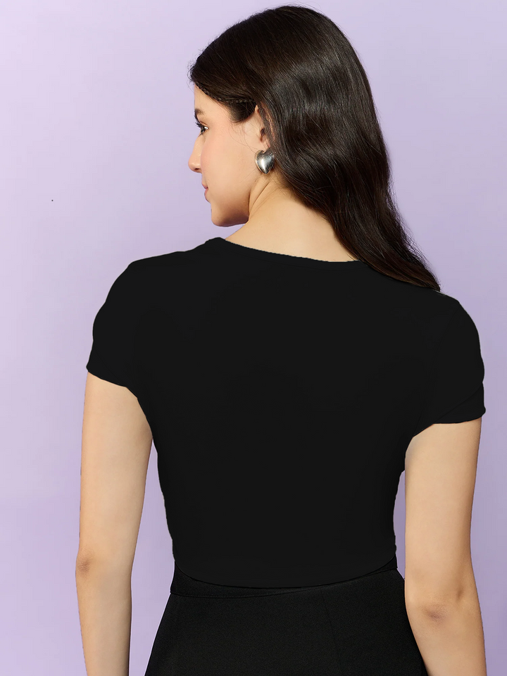 Black Basic Fitted Crop Top