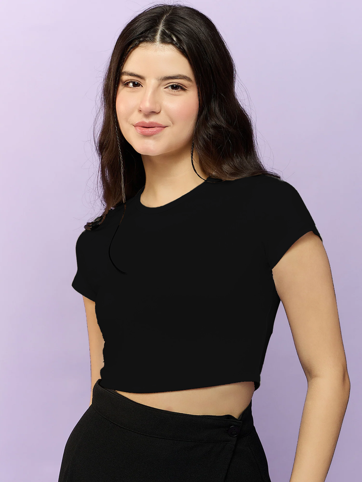 Black Basic Fitted Crop Top