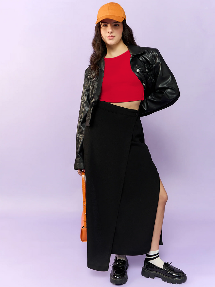 Red Basic Fitted Crop Top