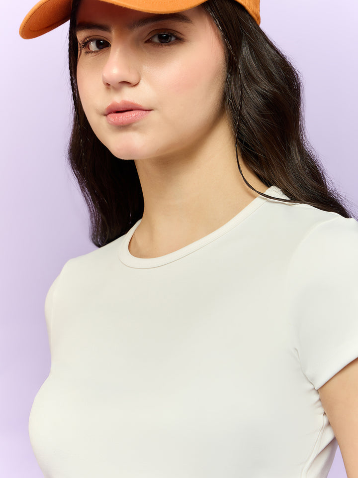 White Basic Fitted Crop Top