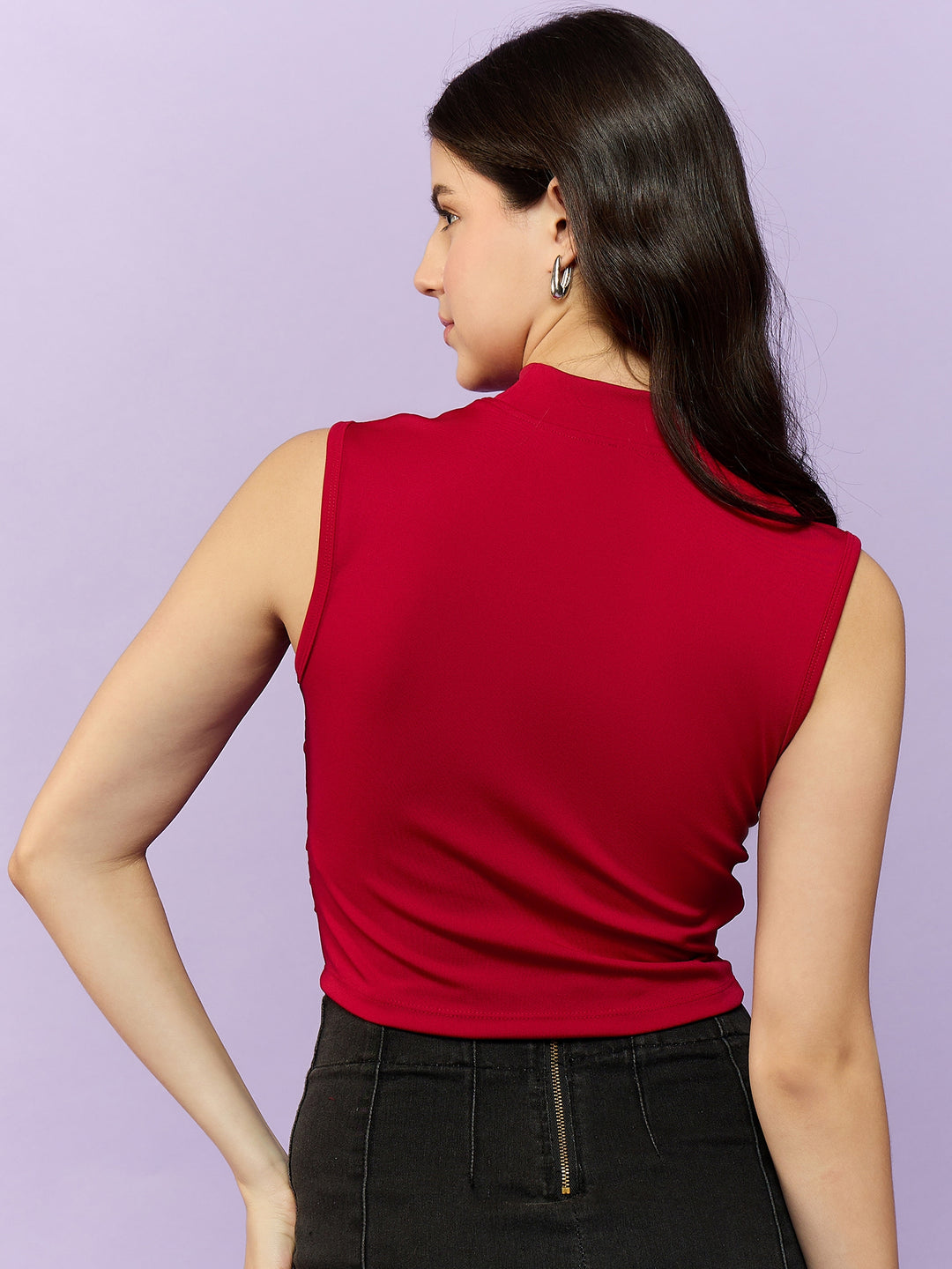 Red High Neck Side Ruched Top