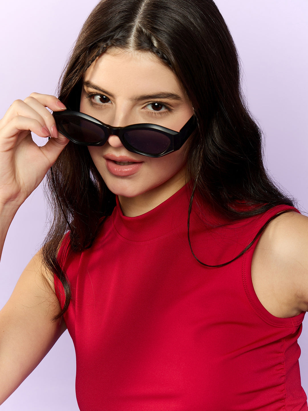Red High Neck Side Ruched Top